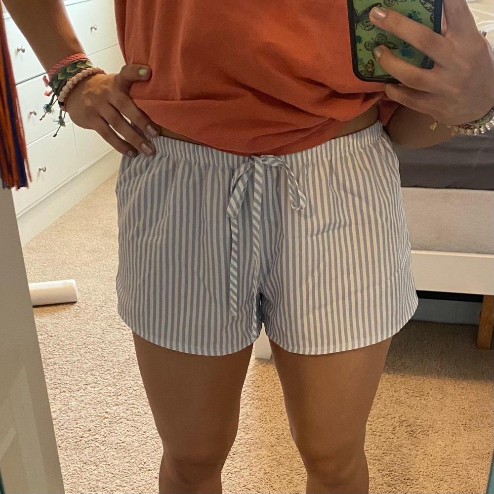 Blue and white striped shorts